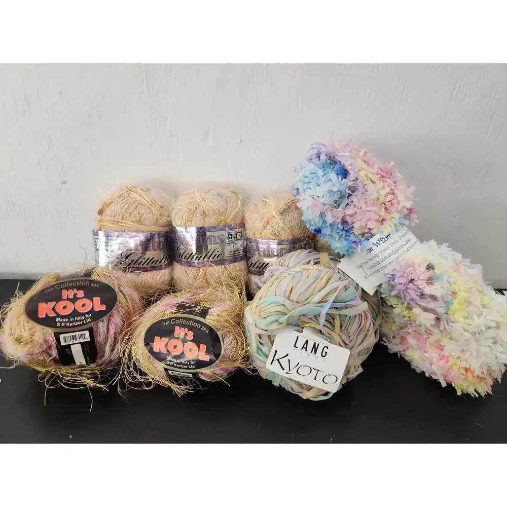 Mixed Yarn Lot Novelty Ribbon Boucle Fuzzy Patons Metallic Lang Kyoto Pastel Mix